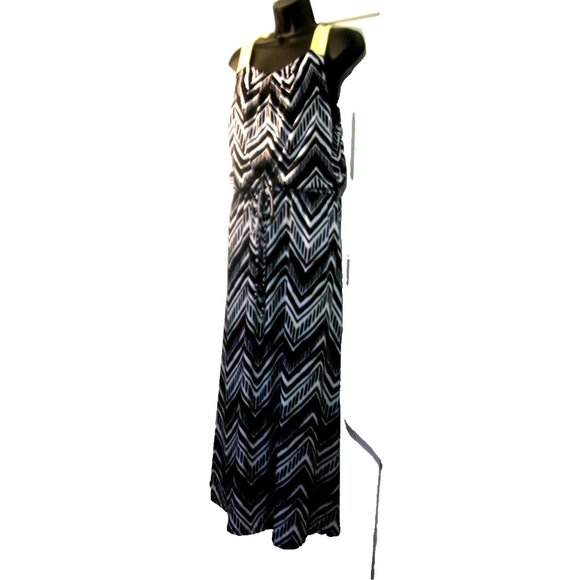 Notations Maxi Shift Retro Dress  Plus Size Large, Black/White/Yellow - Picture 2 of 15